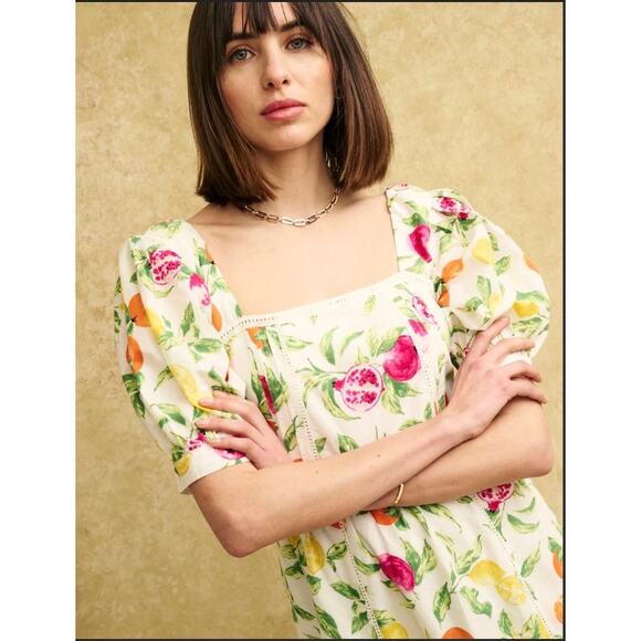 Nobody's Child Isla Fruit Print Midaxi Dress Puff Sleeve Novelty Colorful Size 6 - Picture 16 of 16